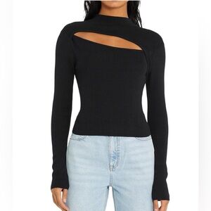Sanctuary Cutout Ribbed Knit Sweater Black XSmall